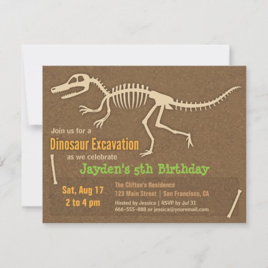 Dinosaurusbotten Kinderen Verjaardagsfeest Uitnodi Kaart (Voorkant)