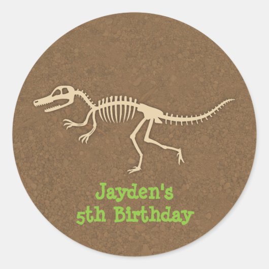 Dinosaurusbotten Kinderen Verjaardagsfeestje Label (Voorkant)