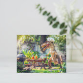 Dinosauruschef op een tuin-BBQ Feestdagenkaart (Staand voorkant)