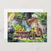 Dinosauruschef op een tuin-BBQ Feestdagenkaart (Voorkant / Achterkant)