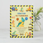 Dinosaurusconstructie 2e verjaardagsfeestje kaart (Staand voorkant)