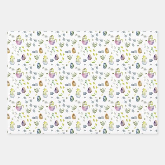 dinosaurusfeest in een baby shower inpakpapier vel (Voorkant 3)