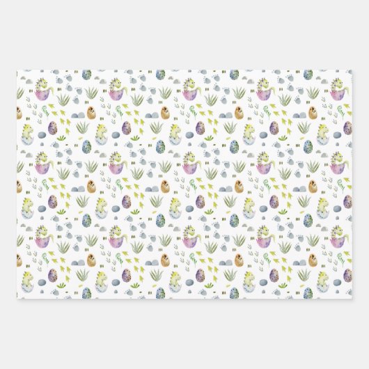 dinosaurusfeest in een baby shower inpakpapier vel (Voorkant)