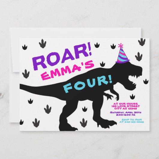 Dinosaurusfeest voor meisjes Pet Verjaardagsuitnod Kaart (Voorkant)