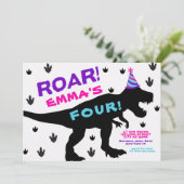 Dinosaurusfeest voor meisjes Pet Verjaardagsuitnod Kaart (Staand voorkant)