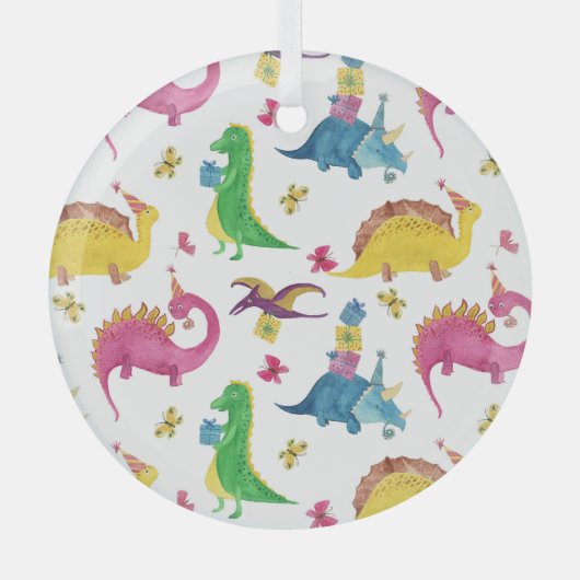 Dinosaurusfeest: waterverf. glas ornament (Voorkant)