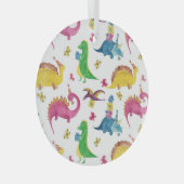 Dinosaurusfeest: waterverf. glas ornament (Voorkant Rechts)