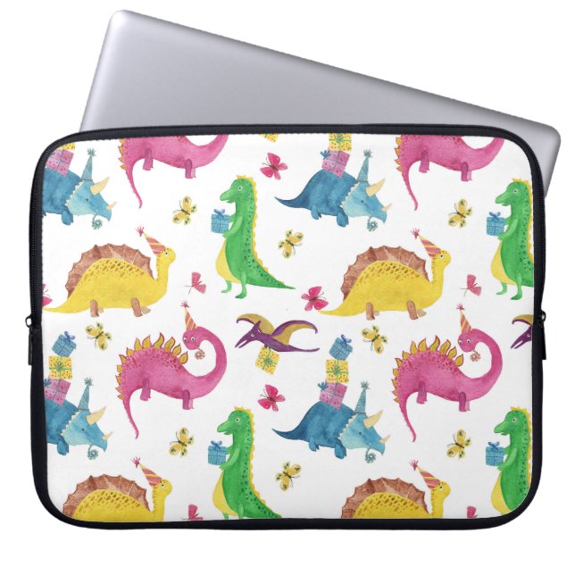Dinosaurusfeest: waterverf. laptop sleeve (Voorkant)