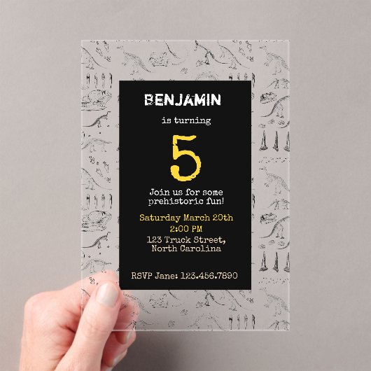 Dinosaurusfossielen Patroon Kinderen Verjaardagsui Acryl Uitnodigingen (Insitu (Draagbaar))