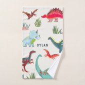 Dinosaurusjongen blauwe monogram all-over print ki bad handdoek (Handdoek)