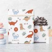 Dinosaurusjongens eerste 1e verjaardag cadeaupapier