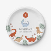 Dinosaurusjongens eerste 1e verjaardag papieren bordje (Voorkant)