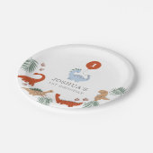 Dinosaurusjongens eerste 1e verjaardag papieren bordje (Gekanteld)