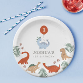 Dinosaurusjongens eerste 1e verjaardag papieren bordje