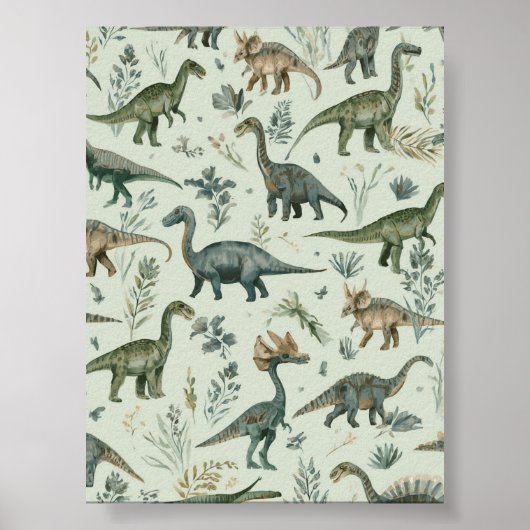 Dinosauruskinderkamer | Groene wandkunst | Printba Poster (Voorkant)