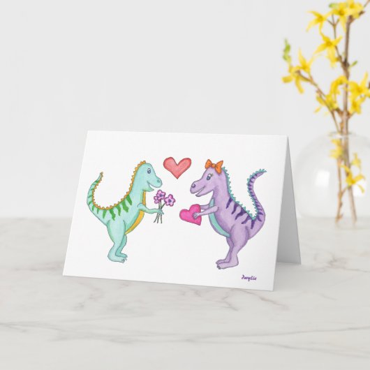 Dinosaurusliefde Kaart (Gele Bloem)