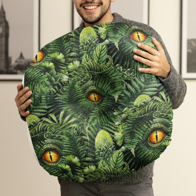 Dinosaurusogen groene planten oeroude wezens kunst rond kussen (Creator heeft geüpload)