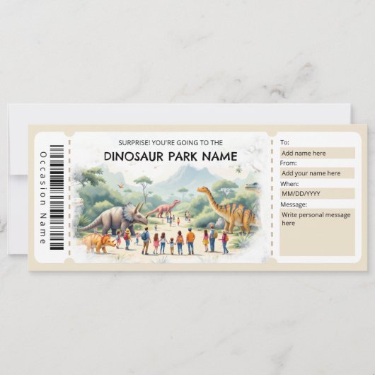 Dinosauruspark Ticket Cadeaubewijs Sjabloon Kaart (Voorkant)
