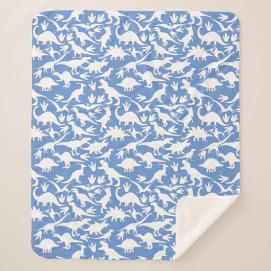 Dinosauruspatroon 01 w. LBlue BG Sherpa Deken (Voorkant)