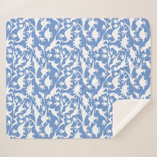 Dinosauruspatroon 01 w. LBlue BG Sherpa Deken (Voorkant (horizontaal))