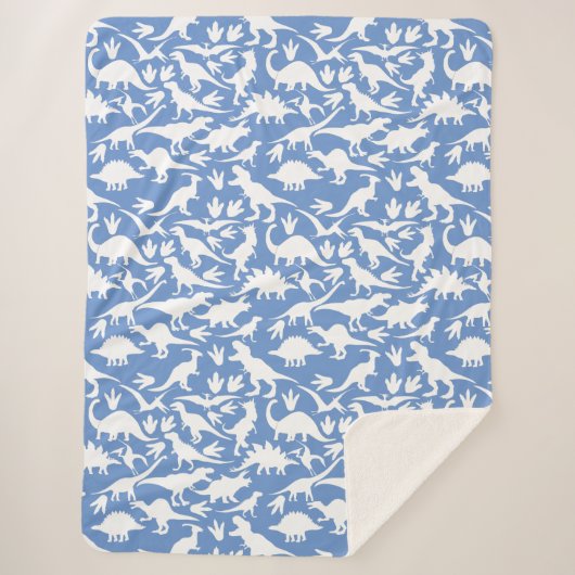Dinosauruspatroon 01 w. LBlue BG Sherpa Deken (Voorkant)