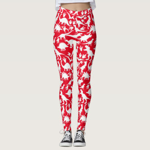 Dinosauruspatroon 01 w. Rood BG Leggings