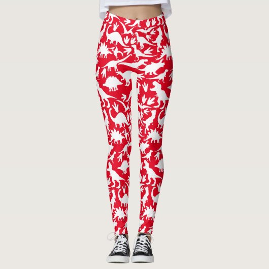 Dinosauruspatroon 01 w. Rood BG Leggings (Voorkant)