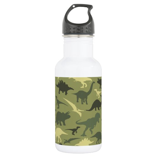 Dinosauruspatroon, Dinosaurus Silhouet, Groene Din Waterfles (Voorkant)