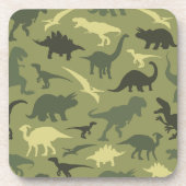 Dinosauruspatroon, dinosaurussilhouet, groene dino bier onderzetter (Voorkant)