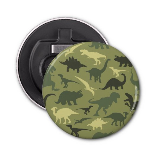 Dinosauruspatroon, dinosaurussilhouet, groene dino button flesopener (Voorkant)