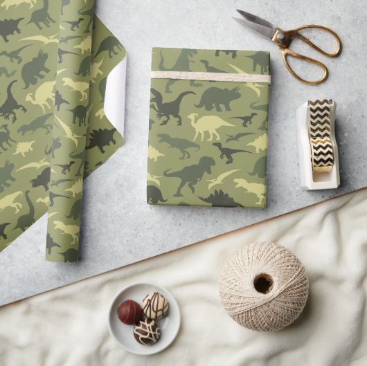 Dinosauruspatroon, dinosaurussilhouet, groene dino cadeaupapier (Crafts)