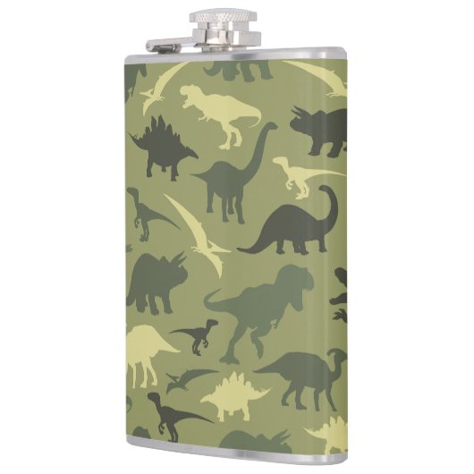 Dinosauruspatroon, dinosaurussilhouet, groene dino heupfles (Links)