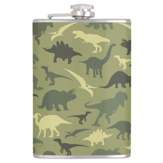 Dinosauruspatroon, dinosaurussilhouet, groene dino heupfles (Voorkant)