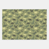 Dinosauruspatroon, dinosaurussilhouet, groene dino inpakpapier vel (Voorkant 2)