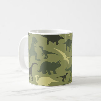 Dinosauruspatroon, dinosaurussilhouet, groene dino koffiemok