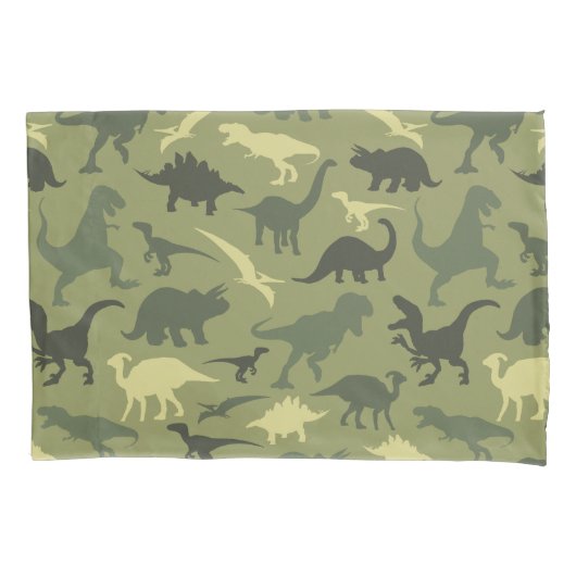 Dinosauruspatroon, dinosaurussilhouet, groene dino kussensloop (Voorkant)