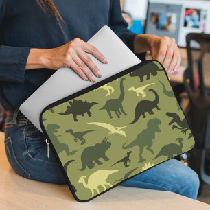Dinosauruspatroon, dinosaurussilhouet, groene dino laptop sleeve