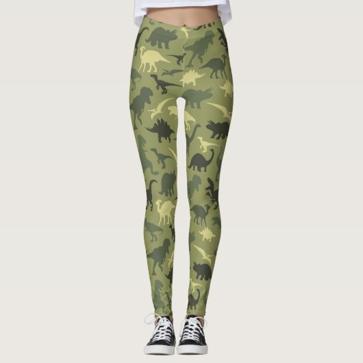 Dinosauruspatroon, dinosaurussilhouet, groene dino leggings (Voorkant)