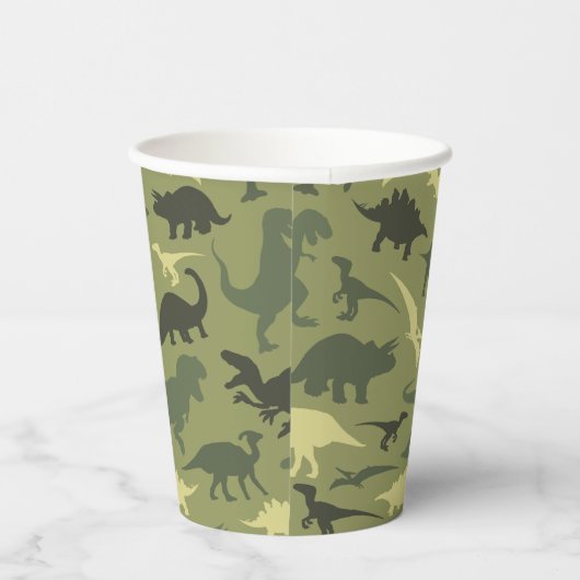 Dinosauruspatroon, dinosaurussilhouet, groene dino papieren bekers (Rechts)