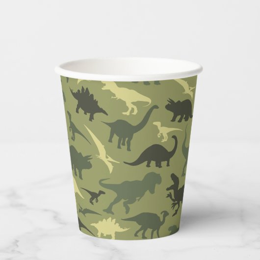 Dinosauruspatroon, dinosaurussilhouet, groene dino papieren bekers (Voorkant)