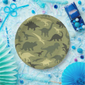 Dinosauruspatroon, dinosaurussilhouet, groene dino papieren bordje (Feest)