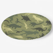 Dinosauruspatroon, dinosaurussilhouet, groene dino papieren bordje (Gekanteld)