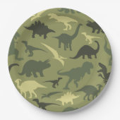 Dinosauruspatroon, dinosaurussilhouet, groene dino papieren bordje (Voorkant)