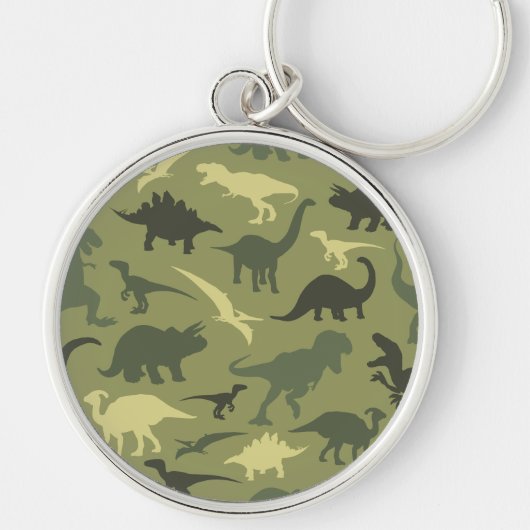 Dinosauruspatroon, dinosaurussilhouet, groene dino sleutelhanger (Voorkant)