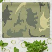 Dinosauruspatroon, dinosaurussilhouet, groene dino theedoek (Gevouwen)