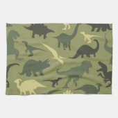 Dinosauruspatroon, dinosaurussilhouet, groene dino theedoek (Horizontaal)