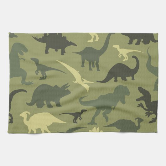 Dinosauruspatroon, dinosaurussilhouet, groene dino theedoek (Horizontaal)