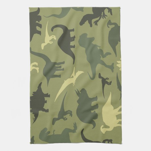 Dinosauruspatroon, dinosaurussilhouet, groene dino theedoek (Verticaal)