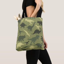 Dinosauruspatroon, dinosaurussilhouet, groene dino tote bag