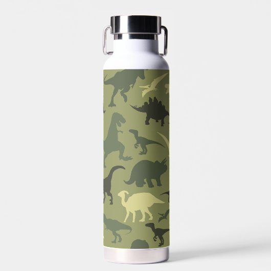 Dinosauruspatroon, dinosaurussilhouet, groene dino waterfles (Voorkant)
